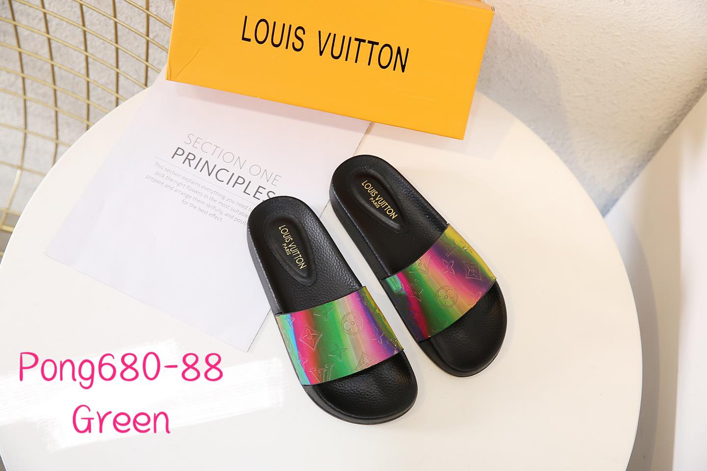 LV680-88 Iridescent Prism Slides Shoes StyleMoto Green 35 