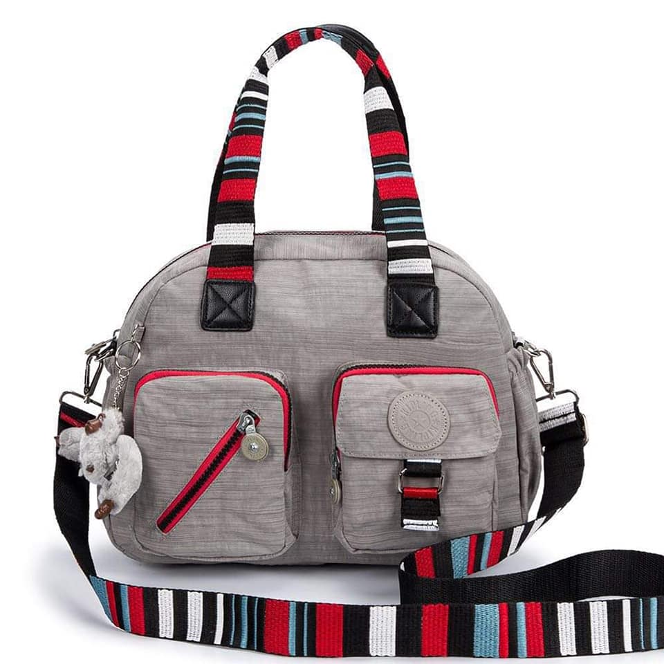 Kipling Casual Stripe-Sling Shoulder Bag (1201) StyleMoto Light Gray 